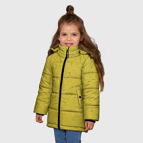 Зимняя куртка для девочки Рябь - зеленовато-желтый и фиолетовый - узор Хуф и / 3D-Черный – фото 3