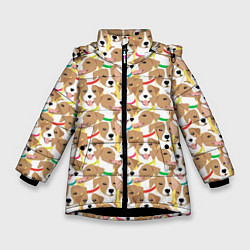 Куртка зимняя для девочки Джек рассел терьер в разноцветных ошейниках, цвет: 3D-черный