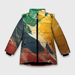 Куртка зимняя для девочки Мраморная радуга, цвет: 3D-черный