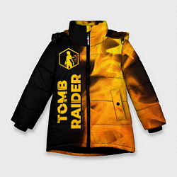 Куртка зимняя для девочки Tomb Raider - gold gradient: по-вертикали, цвет: 3D-черный
