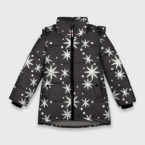 Зимняя куртка для девочки Звёздные снежинки / 3D-Светло-серый – фото 1