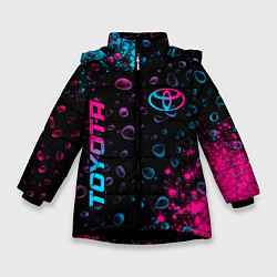 Куртка зимняя для девочки Toyota - neon gradient: надпись, символ, цвет: 3D-черный