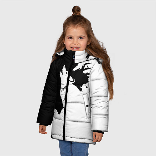 Зимняя куртка для девочки Волчий вой в горах / 3D-Черный – фото 3