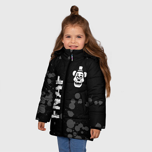 Зимняя куртка для девочки FNAF glitch на темном фоне: надпись, символ / 3D-Черный – фото 3