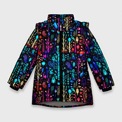 Куртка зимняя для девочки Флуоресцентные Цветы, цвет: 3D-светло-серый