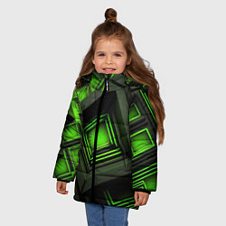 Куртка зимняя для девочки Неоновые зелёные блоки, цвет: 3D-красный — фото 2