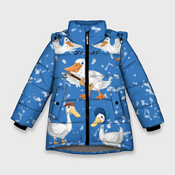 Куртка зимняя для девочки Белые гуси и утки, цвет: 3D-светло-серый