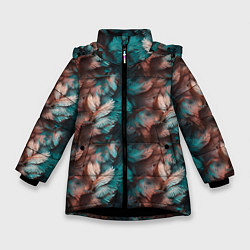 Куртка зимняя для девочки Гавайский стиль листья, цвет: 3D-черный