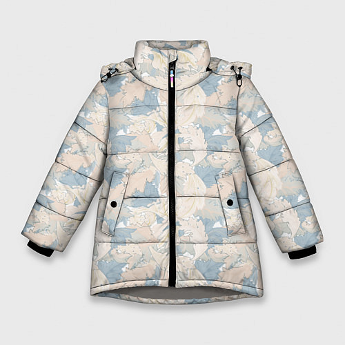 Зимняя куртка для девочки Паттерн листьев / 3D-Светло-серый – фото 1