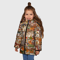 Куртка зимняя для девочки Коллаж из сказочных зверей - совы, белки, ёжики, цвет: 3D-светло-серый — фото 2