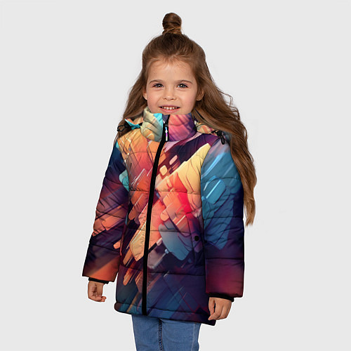 Зимняя куртка для девочки Цветная абстракция каменных сланцев / 3D-Черный – фото 3