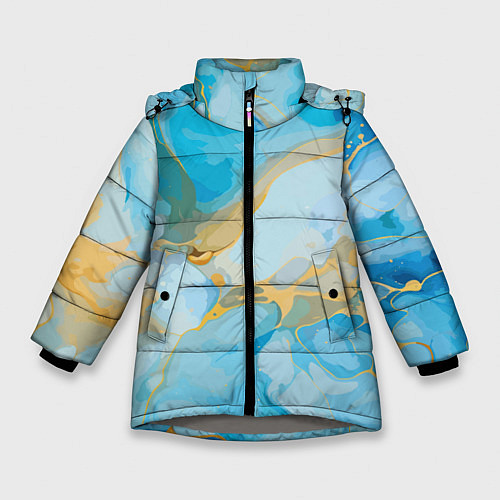 Зимняя куртка для девочки Лазурь с золотом / 3D-Светло-серый – фото 1
