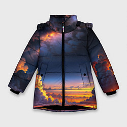 Куртка зимняя для девочки Млечный путь и облака на закате, цвет: 3D-черный