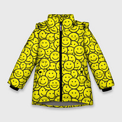 Куртка зимняя для девочки Счастливые смайлики, цвет: 3D-светло-серый