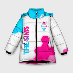 Куртка зимняя для девочки The Sims neon gradient style: надпись, символ, цвет: 3D-черный