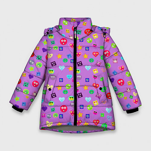 Зимняя куртка для девочки Эмпатия - паттерн эмоджи / 3D-Светло-серый – фото 1