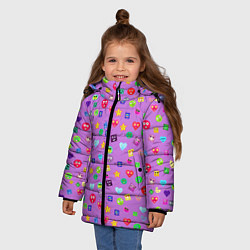 Куртка зимняя для девочки Эмпатия - паттерн эмоджи, цвет: 3D-красный — фото 2