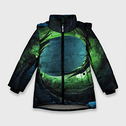 Зимняя куртка для девочки Объемная зеленая абстракция