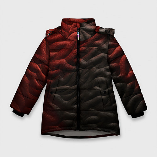 Зимняя куртка для девочки Красно черная волнистая текстура / 3D-Светло-серый – фото 1