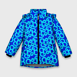 Куртка зимняя для девочки Логотип Барби - синий паттерн, цвет: 3D-светло-серый