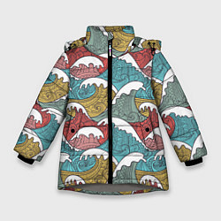 Куртка зимняя для девочки Декоративные волны, цвет: 3D-светло-серый