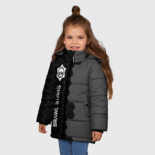 Зимняя куртка для девочки Brawl Stars glitch на темном фоне: по-вертикали / 3D-Черный – фото 3