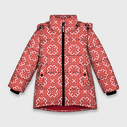 Куртка зимняя для девочки Обережные Узоры - Орепей, цвет: 3D-красный