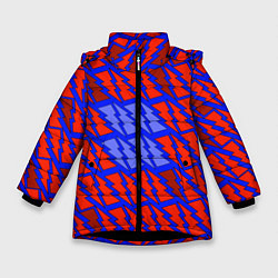 Куртка зимняя для девочки Ретро молнии красно-синие, цвет: 3D-черный
