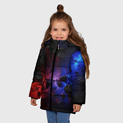 Куртка зимняя для девочки Синие и красные абстрактные элементы, цвет: 3D-черный — фото 2