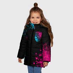 Куртка зимняя для девочки Porsche - neon gradient: надпись, символ, цвет: 3D-черный — фото 2