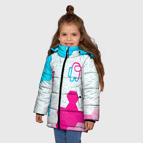 Зимняя куртка для девочки Among Us neon gradient style: надпись, символ / 3D-Черный – фото 3