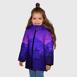 Куртка зимняя для девочки Рассвет в хвойном лесу, цвет: 3D-черный — фото 2