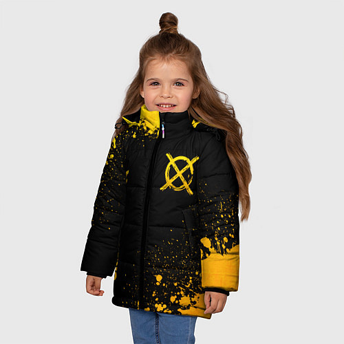 Зимняя куртка для девочки CreepyPasta - gold gradient: надпись, символ / 3D-Черный – фото 3
