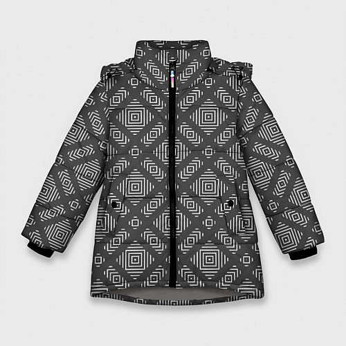 Зимняя куртка для девочки Бело - серый орнамент геометрический / 3D-Светло-серый – фото 1