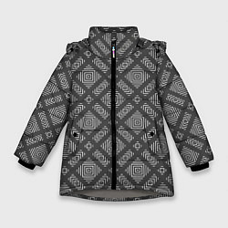 Куртка зимняя для девочки Бело - серый орнамент геометрический, цвет: 3D-светло-серый