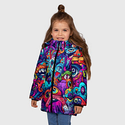 Куртка зимняя для девочки Кислотные монстры, цвет: 3D-красный — фото 2
