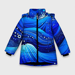 Куртка зимняя для девочки Волны - текстура от нейросети, цвет: 3D-черный