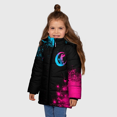 Зимняя куртка для девочки Angels of Death - neon gradient: надпись, символ / 3D-Черный – фото 3