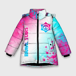 Куртка зимняя для девочки Brawl Stars neon gradient style: надпись, символ, цвет: 3D-черный