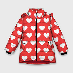 Зимняя куртка для девочки Сердечки на красном фоне