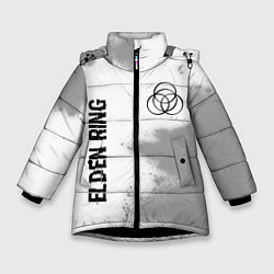 Куртка зимняя для девочки Elden Ring glitch на светлом фоне: надпись, символ, цвет: 3D-черный
