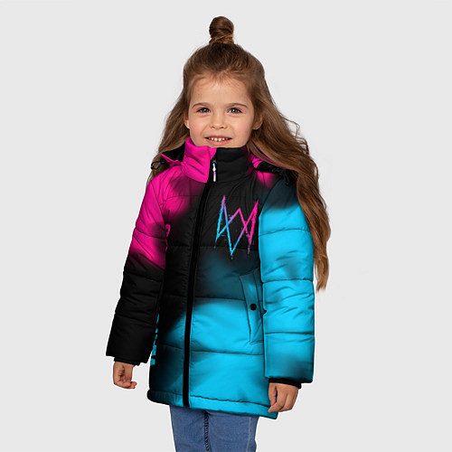 Зимняя куртка для девочки Watch Dogs - neon gradient: надпись, символ / 3D-Черный – фото 3