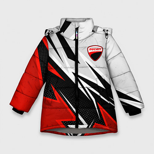 Зимняя куртка для девочки Ducati - белый и красный / 3D-Светло-серый – фото 1