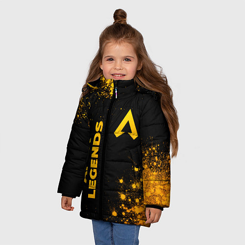 Зимняя куртка для девочки Apex Legends - gold gradient: надпись, символ / 3D-Черный – фото 3