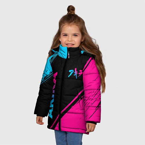Зимняя куртка для девочки Akira - neon gradient: надпись, символ / 3D-Черный – фото 3