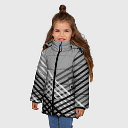 Куртка зимняя для девочки Косые черно-белые полосы на сером, цвет: 3D-черный — фото 2