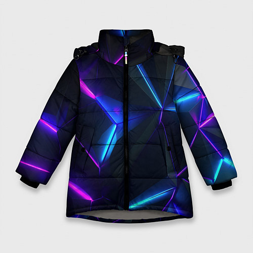 Зимняя куртка для девочки Синий и фиолетовый неон / 3D-Светло-серый – фото 1