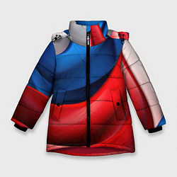 Куртка зимняя для девочки Объемная абстракция в цветах флага РФ, цвет: 3D-красный