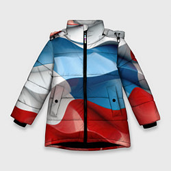 Куртка зимняя для девочки Абстракция в цветах флага РФ, цвет: 3D-черный