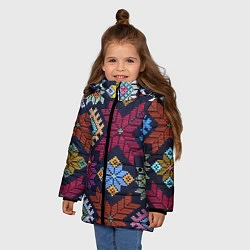 Куртка зимняя для девочки Орнамент удмуртский, цвет: 3D-светло-серый — фото 2